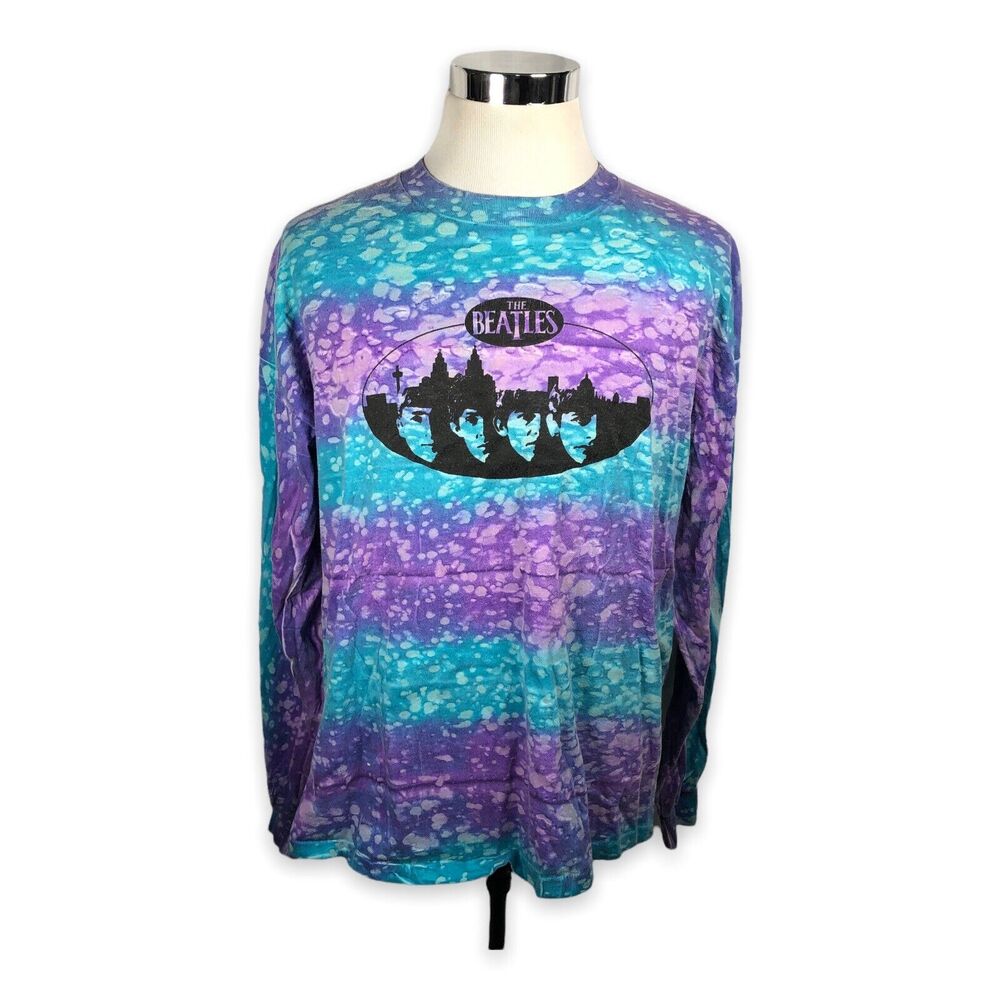 Vintage The Beatles‎ T-Shirt Mens XXL 2XL Tie Dye Belton Blue Purple Long Sleeve